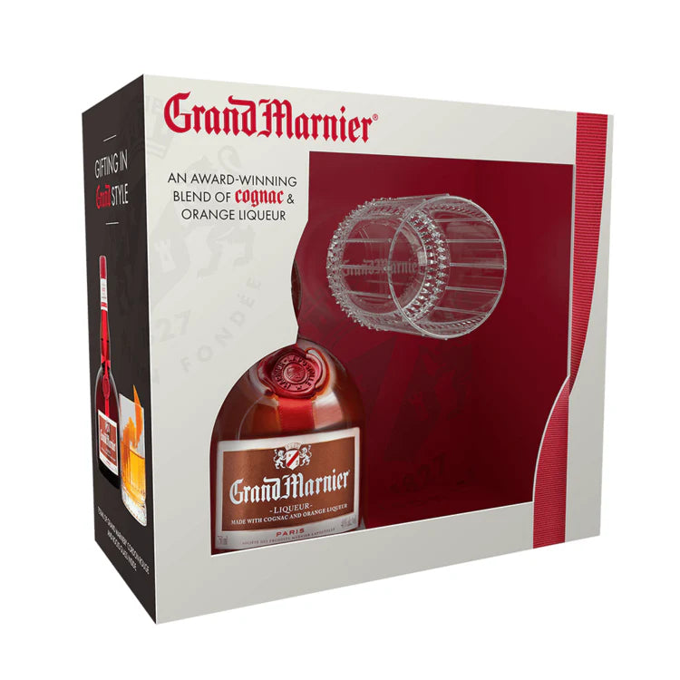 Grand Marnier Cognac & Orange Liqueur Cordon Rouge 80 W/ Rocks Glass 750Ml